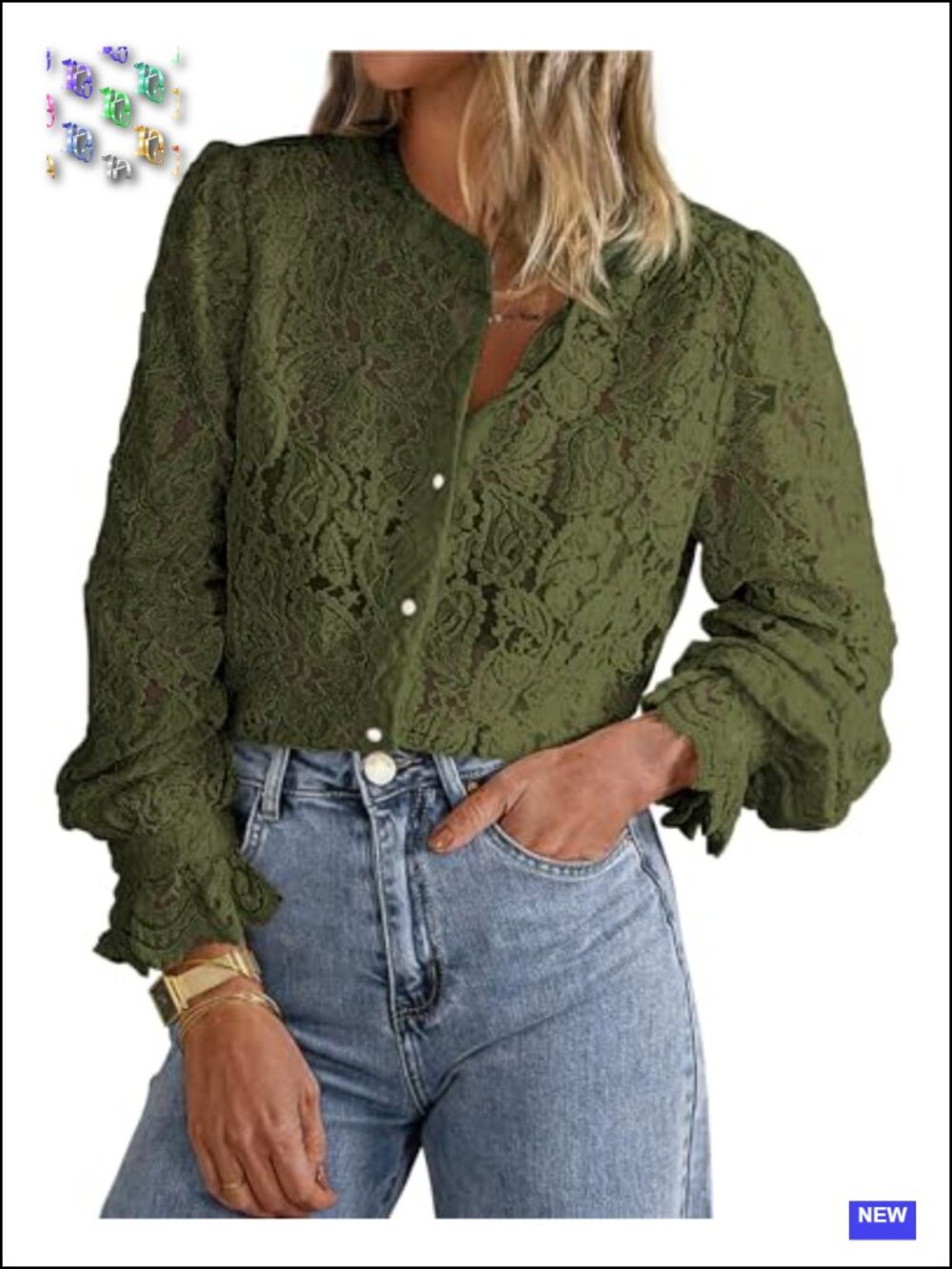 Women's Long Sleeve Lace Button Up Blouse - Picture 1 of 6
